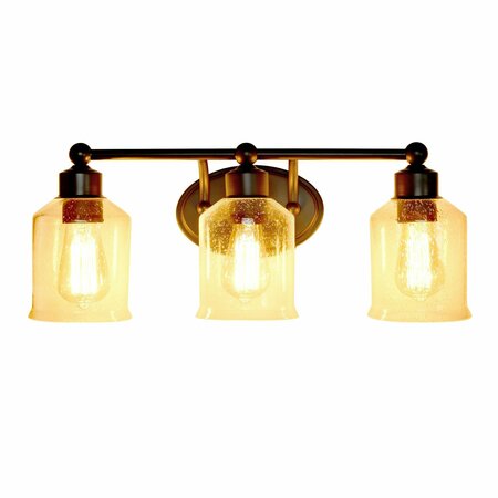 Lalia Home Three Light Metal, Seeded Glass Shade Vanity Wall Mounted Fixture, Matching Metal Accents, Black LHV-1009-BK